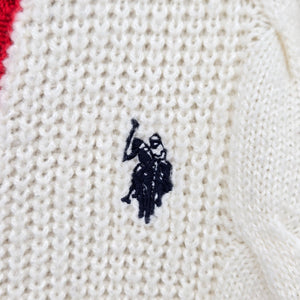 U.S. Polo Assn. Cream Cable Knit Cardigan Sweater Red Navy Trim - Size M