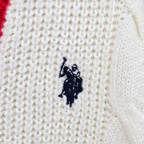 U.S. Polo Assn. Cream Cable Knit Cardigan Sweater Red Navy Trim - Size M