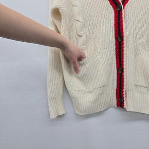 U.S. Polo Assn. Cream Cable Knit Cardigan Sweater Red Navy Trim - Size M