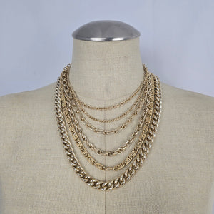 Vintage Gold Tone Multi Strand Layered Chain Statement Necklace