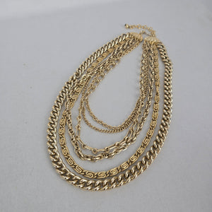 Vintage Gold Tone Multi Strand Layered Chain Statement Necklace