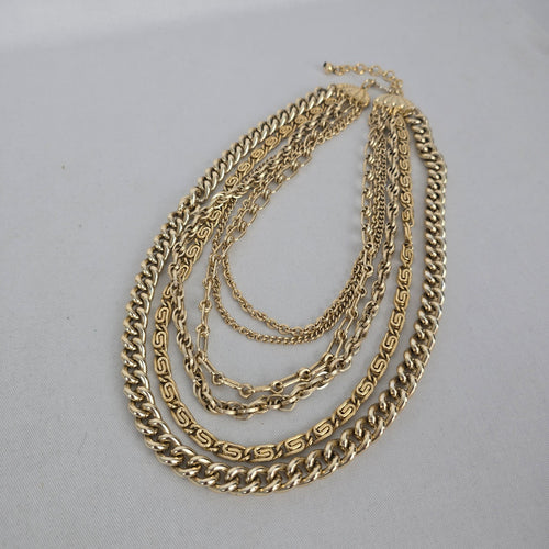Vintage Gold Tone Multi Strand Layered Chain Statement Necklace