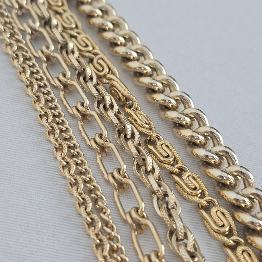 Vintage Gold Tone Multi Strand Layered Chain Statement Necklace