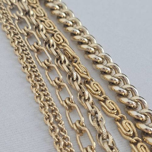 Vintage Gold Tone Multi Strand Layered Chain Statement Necklace