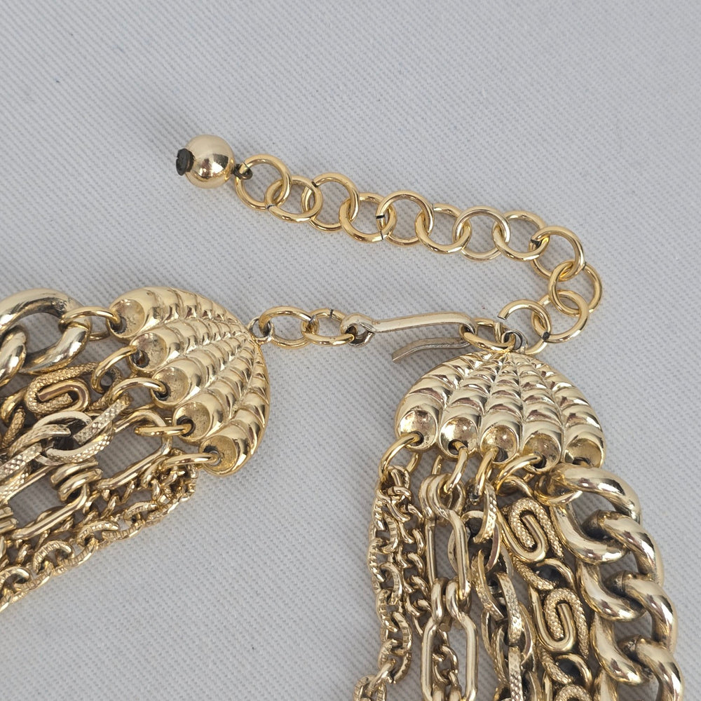 Vintage Gold Tone Multi Strand Layered Chain Statement Necklace