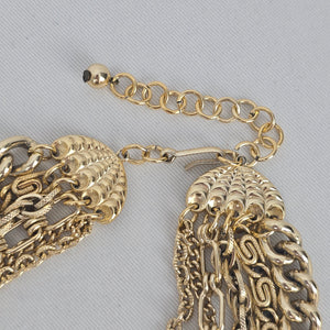 Vintage Gold Tone Multi Strand Layered Chain Statement Necklace