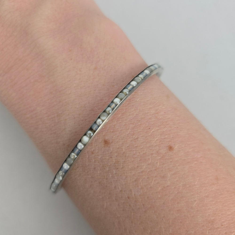 Silpada Sterling Silver 925 White & Gray Stone Inlay Bangle Bracelet