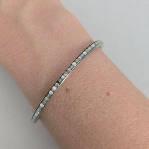 Silpada Sterling Silver 925 White & Gray Stone Inlay Bangle Bracelet