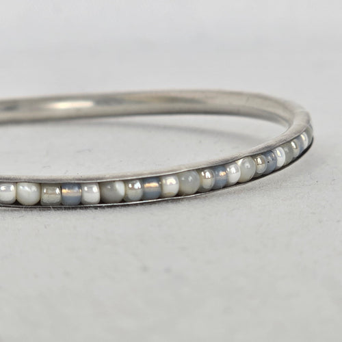 Silpada Sterling Silver 925 White & Gray Stone Inlay Bangle Bracelet