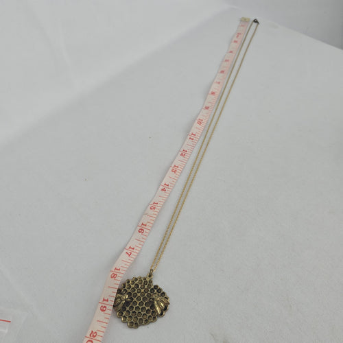 Gold Tone Honeycomb Bee Pendant Long Chain Necklace