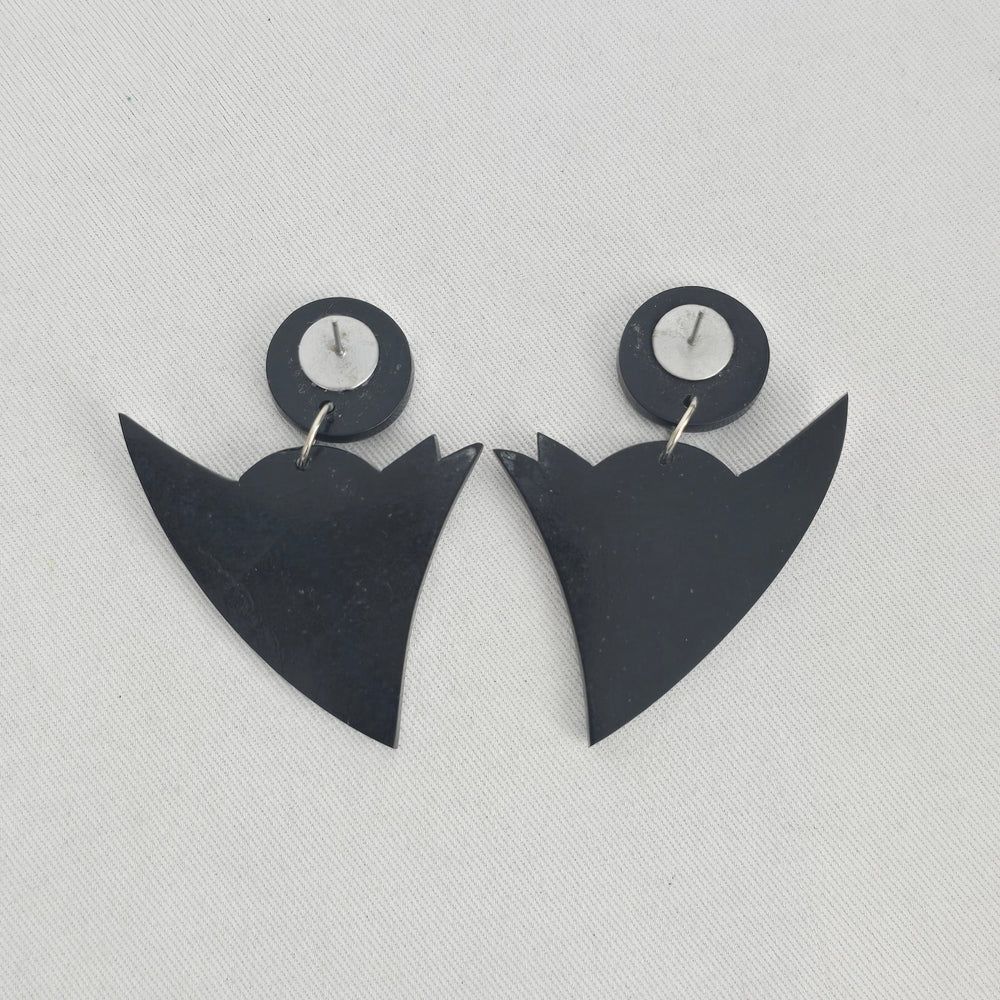 Vintage Geometric Black & Iridescent Inlay Statement Dangle Earrings
