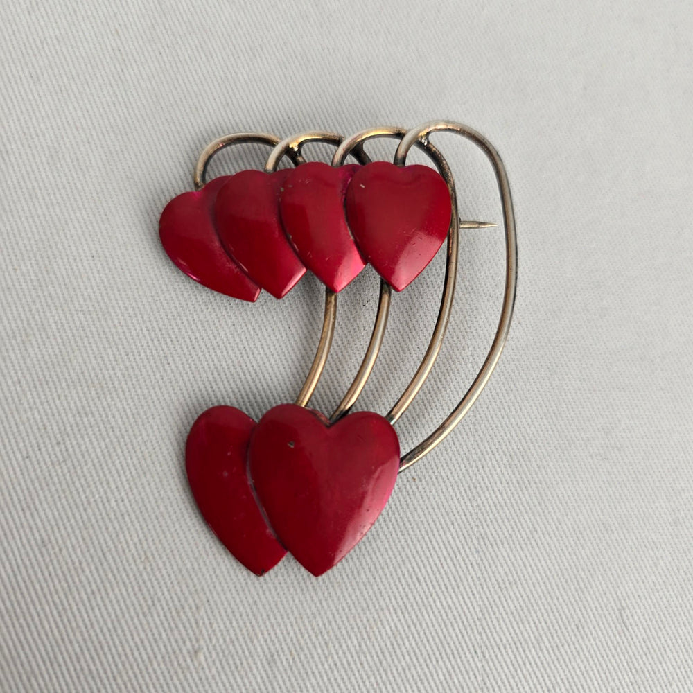 Vintage Doral Sterling Silver Red Enamel Heart Brooch – Mid-Century