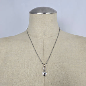 Vintage Silver Tone Heart Pendant Necklace Teardrop Loop Chain
