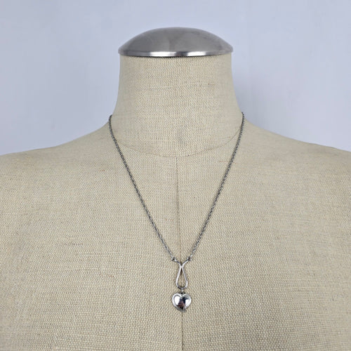 Vintage Silver Tone Heart Pendant Necklace Teardrop Loop Chain