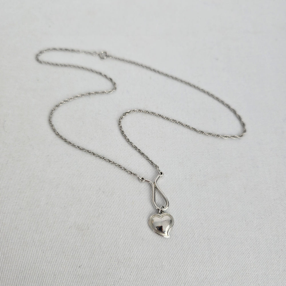 Vintage Silver Tone Heart Pendant Necklace Teardrop Loop Chain