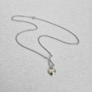 Vintage Silver Tone Heart Pendant Necklace Teardrop Loop Chain