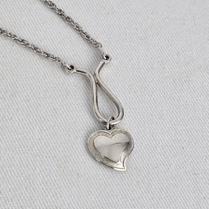 Vintage Silver Tone Heart Pendant Necklace Teardrop Loop Chain