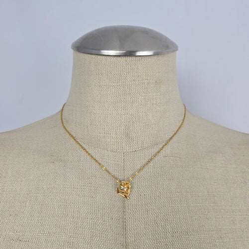 Vintage Gold Tone Floral Rhinestone Pendant Delicate Chain Necklace