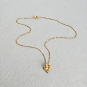 Vintage Gold Tone Floral Rhinestone Pendant Delicate Chain Necklace
