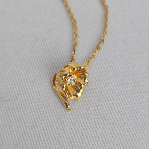 Vintage Gold Tone Floral Rhinestone Pendant Delicate Chain Necklace