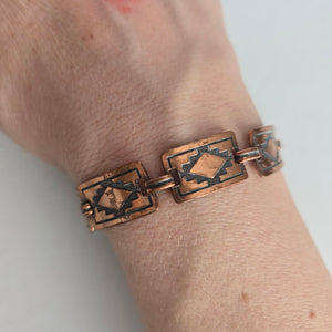 Vintage Copper Geometric Southwestern Style Oxidized Patina Link Bracelet