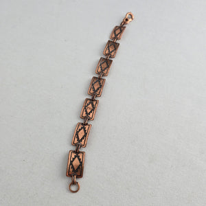 Vintage Copper Geometric Southwestern Style Oxidized Patina Link Bracelet