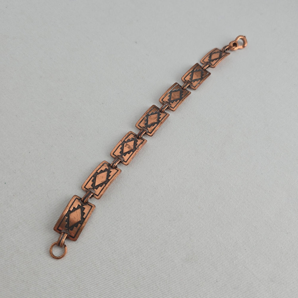 Vintage Copper Geometric Southwestern Style Oxidized Patina Link Bracelet