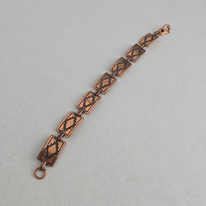 Vintage Copper Geometric Southwestern Style Oxidized Patina Link Bracelet