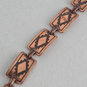 Vintage Copper Geometric Southwestern Style Oxidized Patina Link Bracelet
