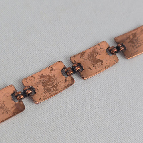 Vintage Copper Geometric Southwestern Style Oxidized Patina Link Bracelet