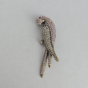 Vintage Rhinestone Parrot Bird Brooch Gold Tone Pink & Clear Crystal Pin