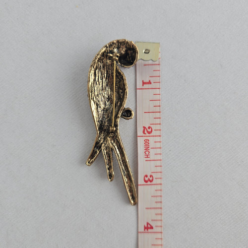Vintage Rhinestone Parrot Bird Brooch Gold Tone Pink & Clear Crystal Pin