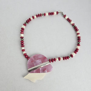 Karla Jordan Pink Beaded Mother of Pearl Silhouette Pendant Statement Necklace