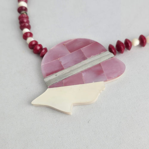 Karla Jordan Pink Beaded Mother of Pearl Silhouette Pendant Statement Necklace
