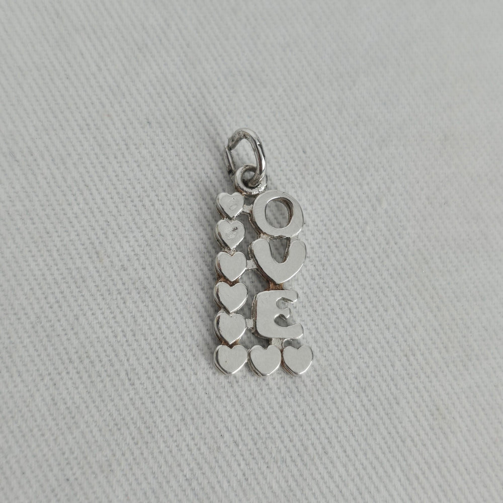 Vintage Sterling Silver LOVE Hearts Pendant Bracelet Charm