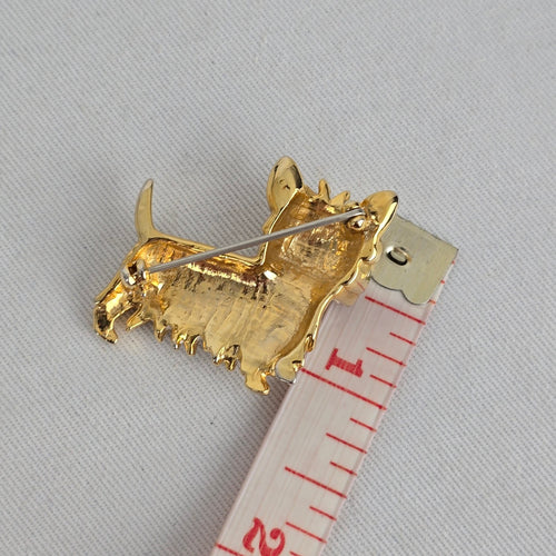 Vintage Gold Tone White Enamel Terrier Dog Brooch Pin