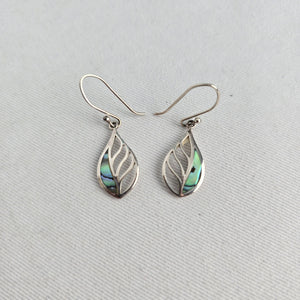 RJ Sterling Silver 925 Abalone Shell Leaf Dangle Earrings