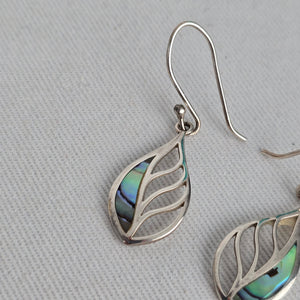 RJ Sterling Silver 925 Abalone Shell Leaf Dangle Earrings