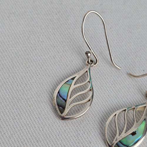 RJ Sterling Silver 925 Abalone Shell Leaf Dangle Earrings