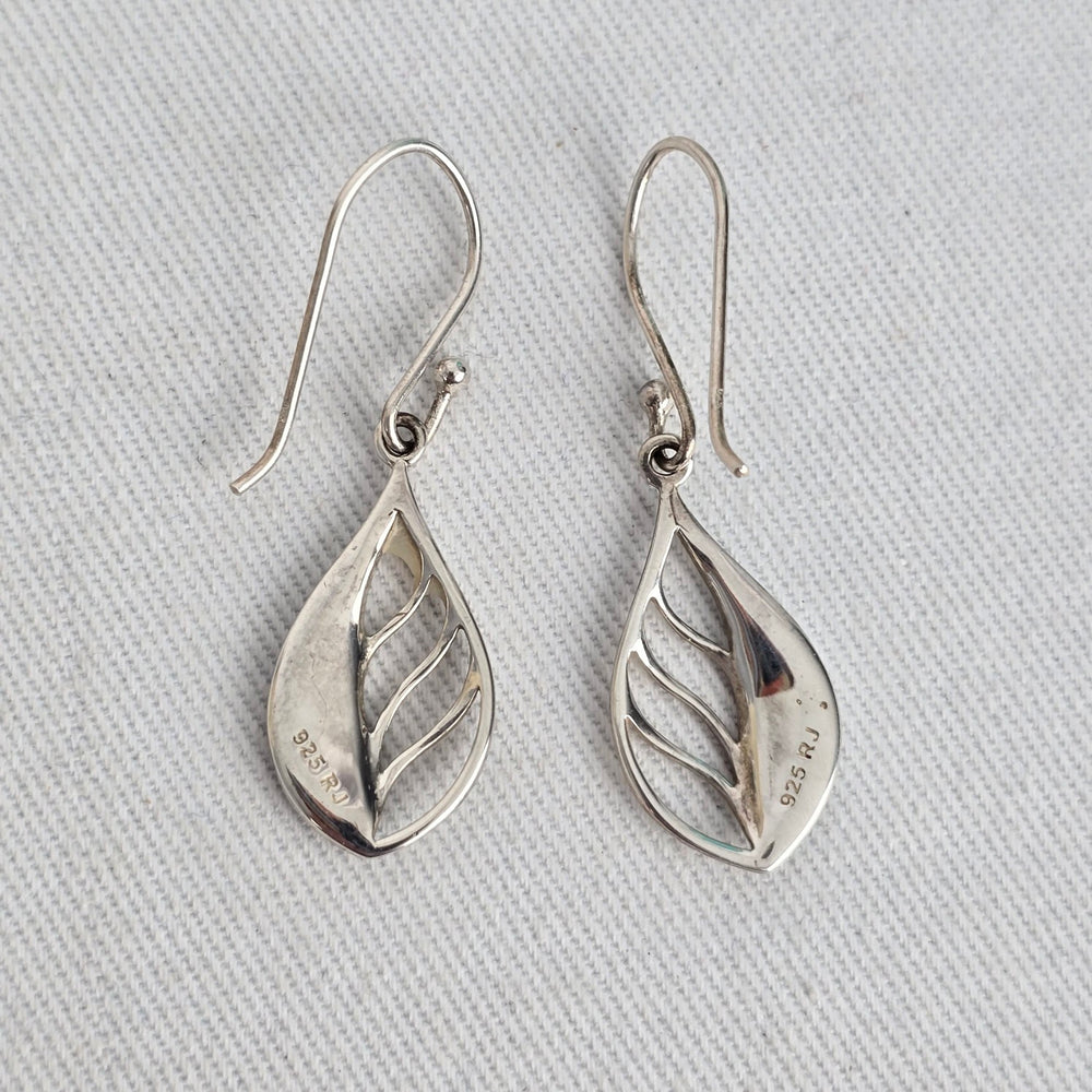 RJ Sterling Silver 925 Abalone Shell Leaf Dangle Earrings