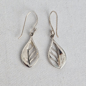 RJ Sterling Silver 925 Abalone Shell Leaf Dangle Earrings