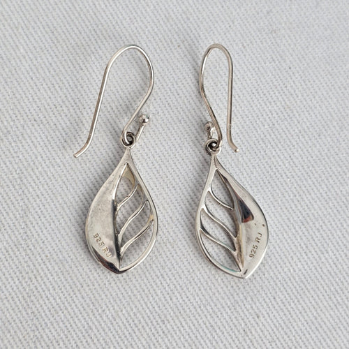 RJ Sterling Silver 925 Abalone Shell Leaf Dangle Earrings