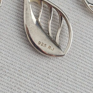 RJ Sterling Silver 925 Abalone Shell Leaf Dangle Earrings