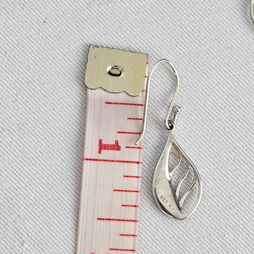 RJ Sterling Silver 925 Abalone Shell Leaf Dangle Earrings