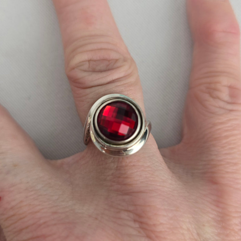 Kameleon Silver Tone Red Faceted Crystal Interchangeable JewelPop Ring Size 7