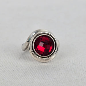 Kameleon Silver Tone Red Faceted Crystal Interchangeable JewelPop Ring Size 7