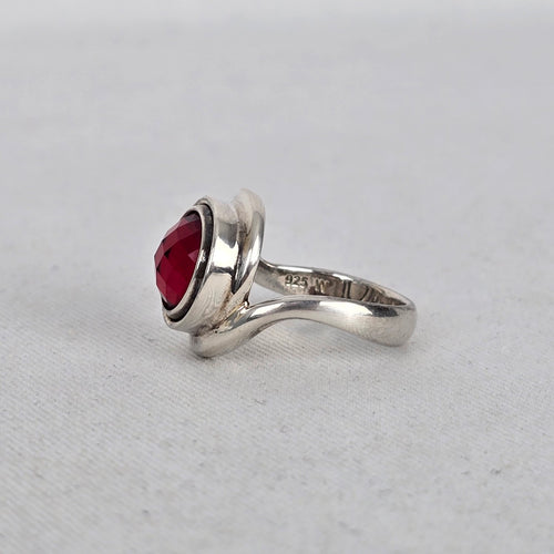 Kameleon Silver Tone Red Faceted Crystal Interchangeable JewelPop Ring Size 7