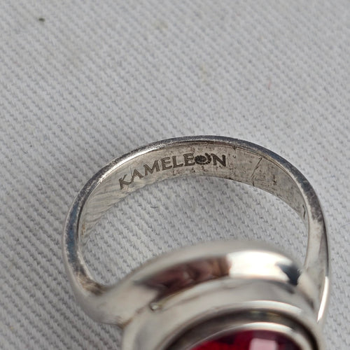 Kameleon Silver Tone Red Faceted Crystal Interchangeable JewelPop Ring Size 7