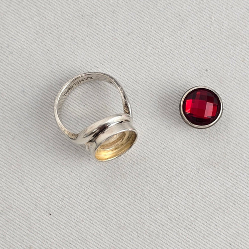 Kameleon Silver Tone Red Faceted Crystal Interchangeable JewelPop Ring Size 7
