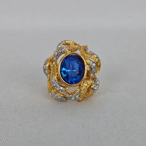 Vintage Ivana Trump Blue Crystal Gold-Tone Statement Cocktail Ring Size 8